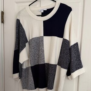 Chico's Checkerboard Knit Sweater — Ivory & Navy